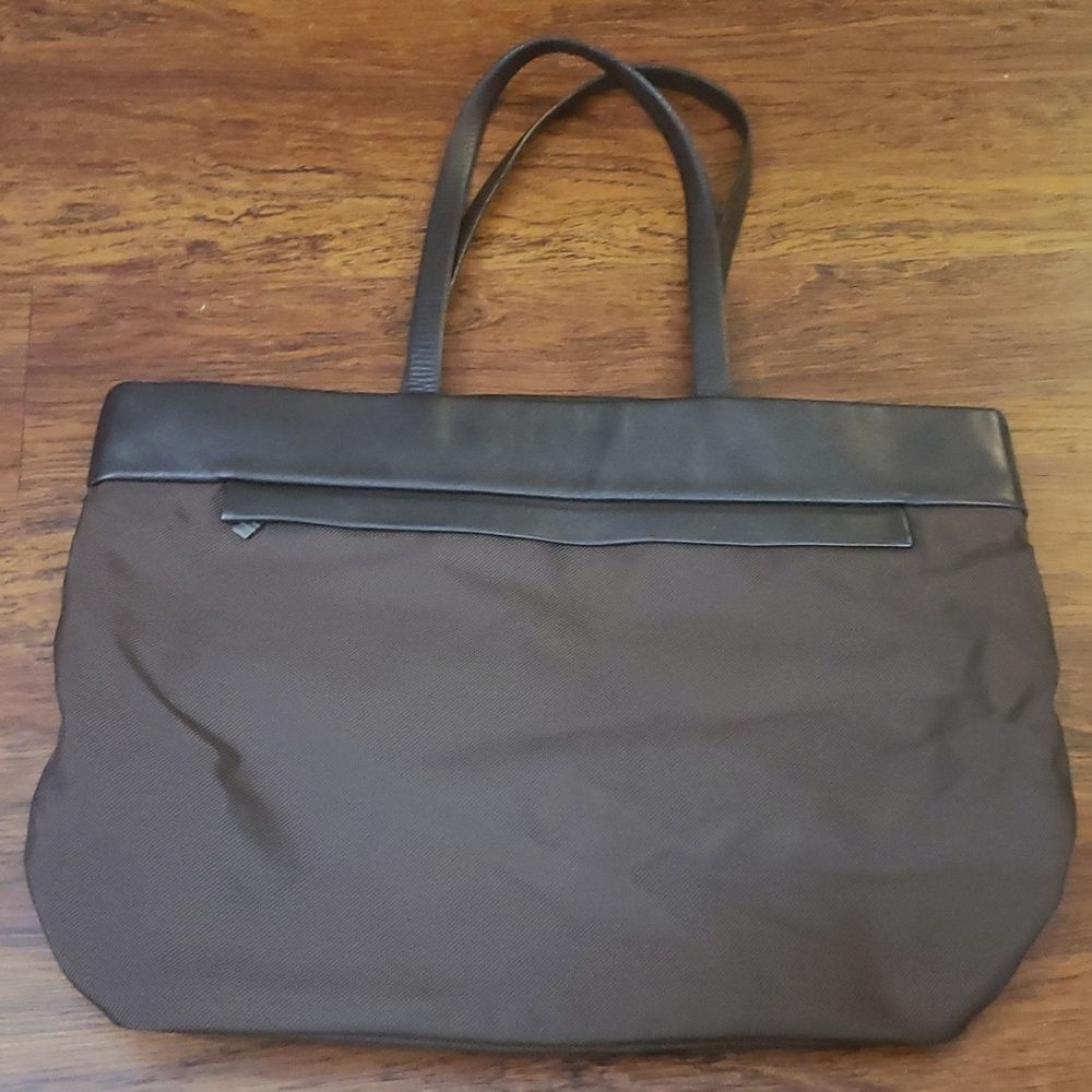 Tumi Large Brown Chic Edgy Feminine Travel Work Nylon Canvas Leather Trim Tote - Picture 6 of 11